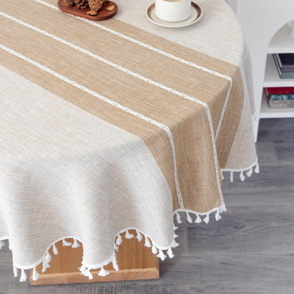 Waterproof Cotton Linen Washable Round Tablecloth 52 Inch Coffee