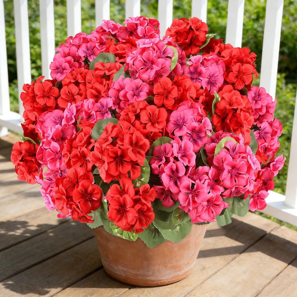 Artificial Geraniums Fake Flowers for Outdoor, 6 PCS UV Resistant Faux Plant