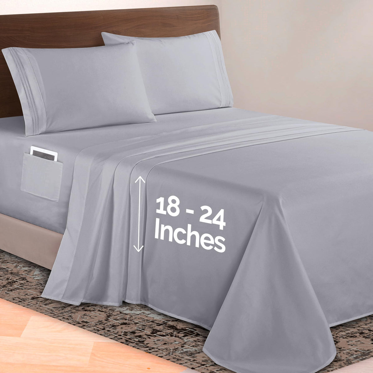 Luxurious 1500 Premium Hotel Quality Microfiber 4-Piece Sheet Set, 18-24 Inches Deep - Extra Deep Pocket Sheets