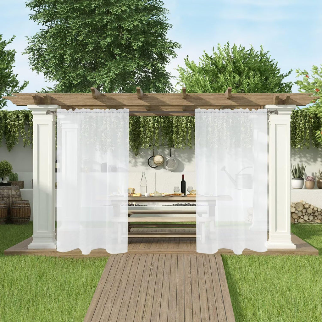 Waterproof Outdoor Sheer Curtains - 4 Panels Rod Pocket Indoor Voile Sheer Curtain, 52W x 108L inch, White