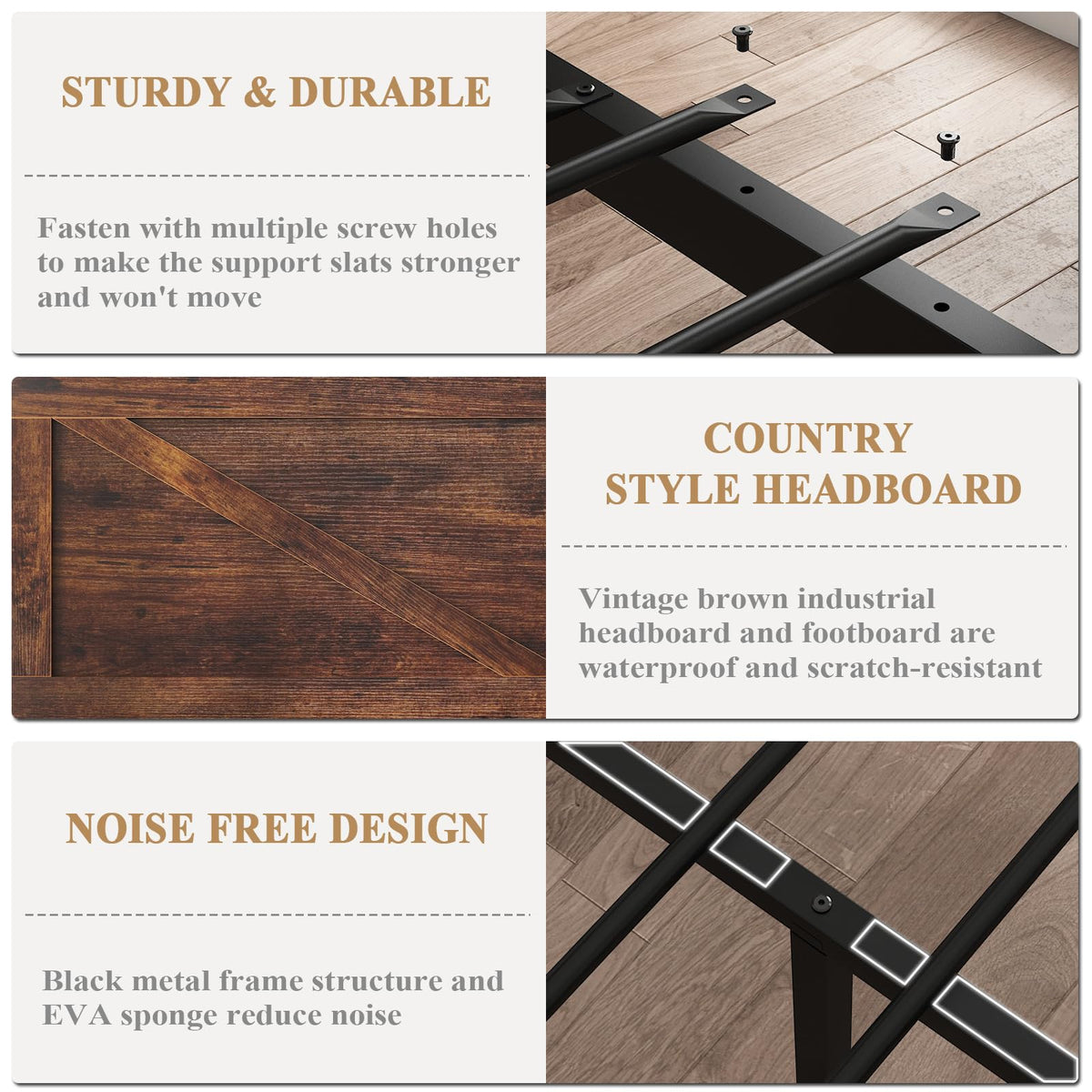 Led Bed Frame with USB Charging Station, Industrial Platform Bed Frame with Farmhouse Barn Door Headboard