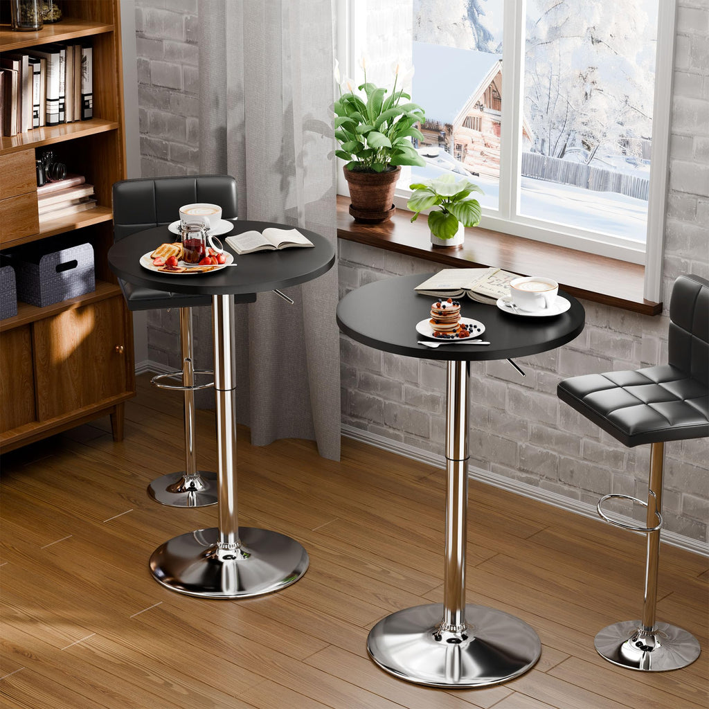 Round Bistro Pub Table 23.6 Inch Height Adjustable 360° Swivel Bar Table Metal Base for Pub, Dining Room, Party (2