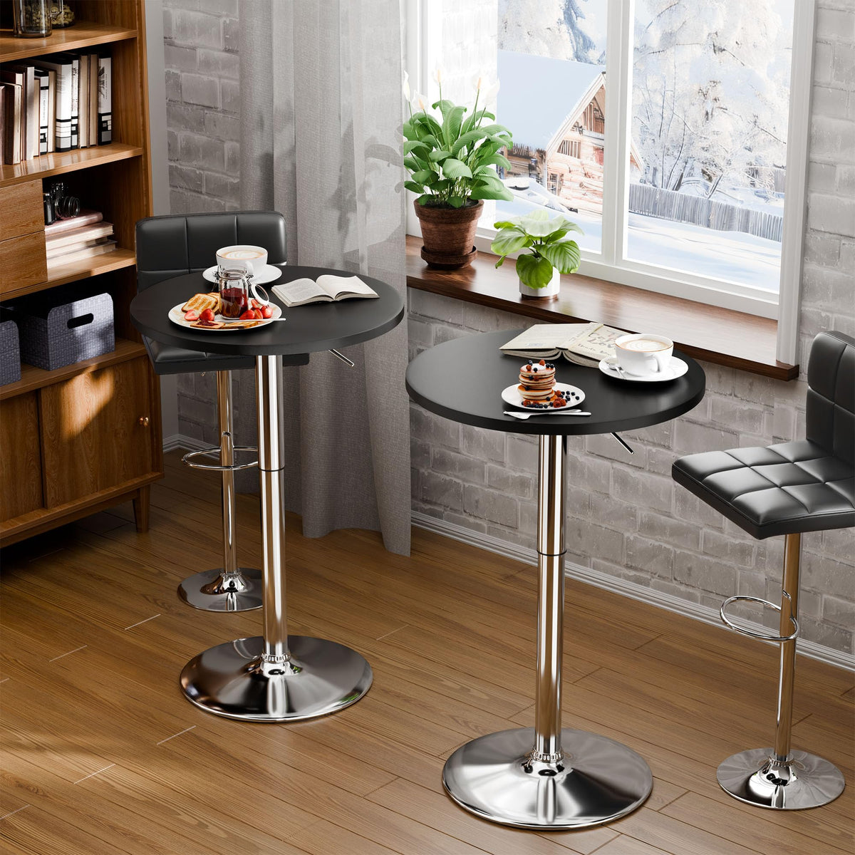 Round Bistro Pub Table 23.6 Inch Height Adjustable 360° Swivel Bar Table Metal Base for Pub, Dining Room, Party (2