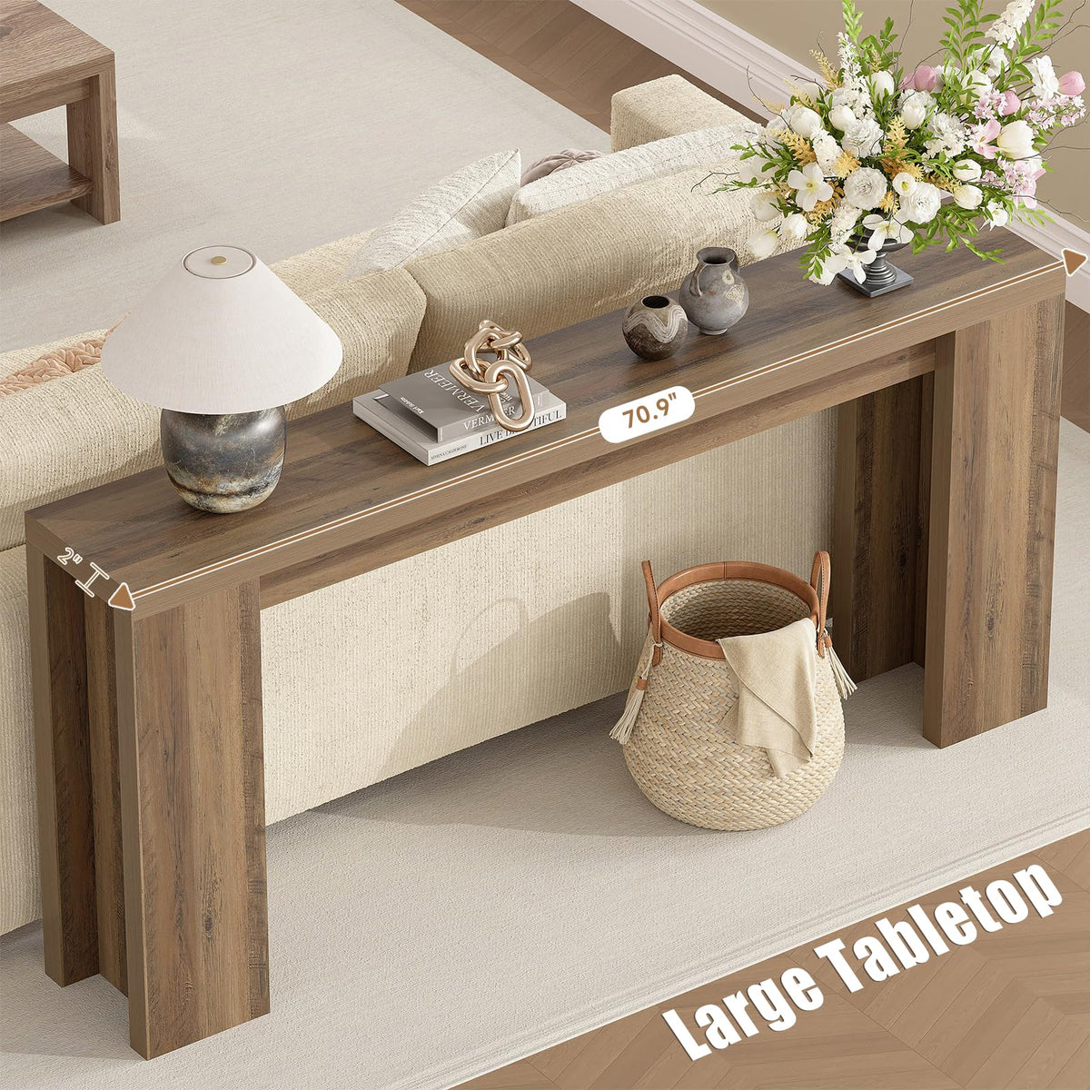 70.9" Long Console Table, Farmhouse Entryway Table, Fulton Pine