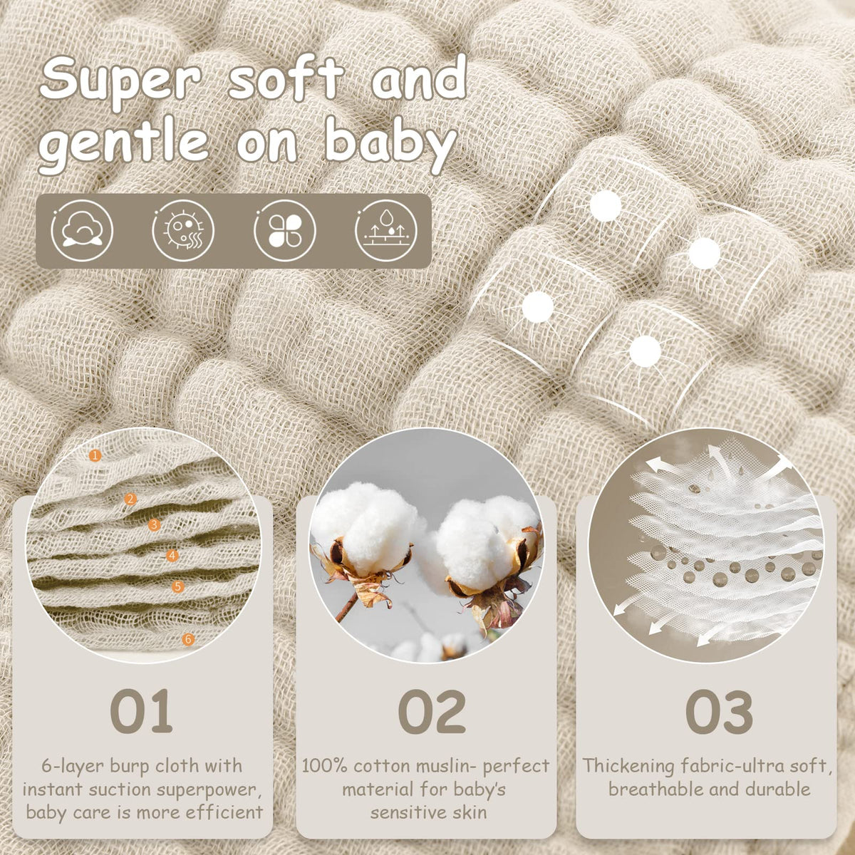 Muslin Baby Burp Cloths, Absorbent Brup Rags 6 Pack Set for Baby