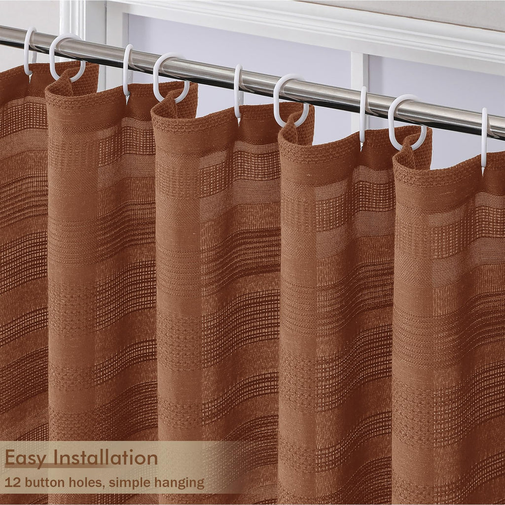 Terracotta - Farmhouse Linen Textured with Tassel, Rustic Striped Heavy Duty Vintage Country Bathroom Curtain