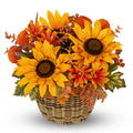 9.8" Artificial Sunflower Fall Centerpiece Arrangement in Woven Basket