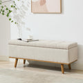 Storage Ottoman Bench, 45" End of Bed Bench, Beige | Hidden Storage Space, Linen Upholstery, Padded Cushion Top