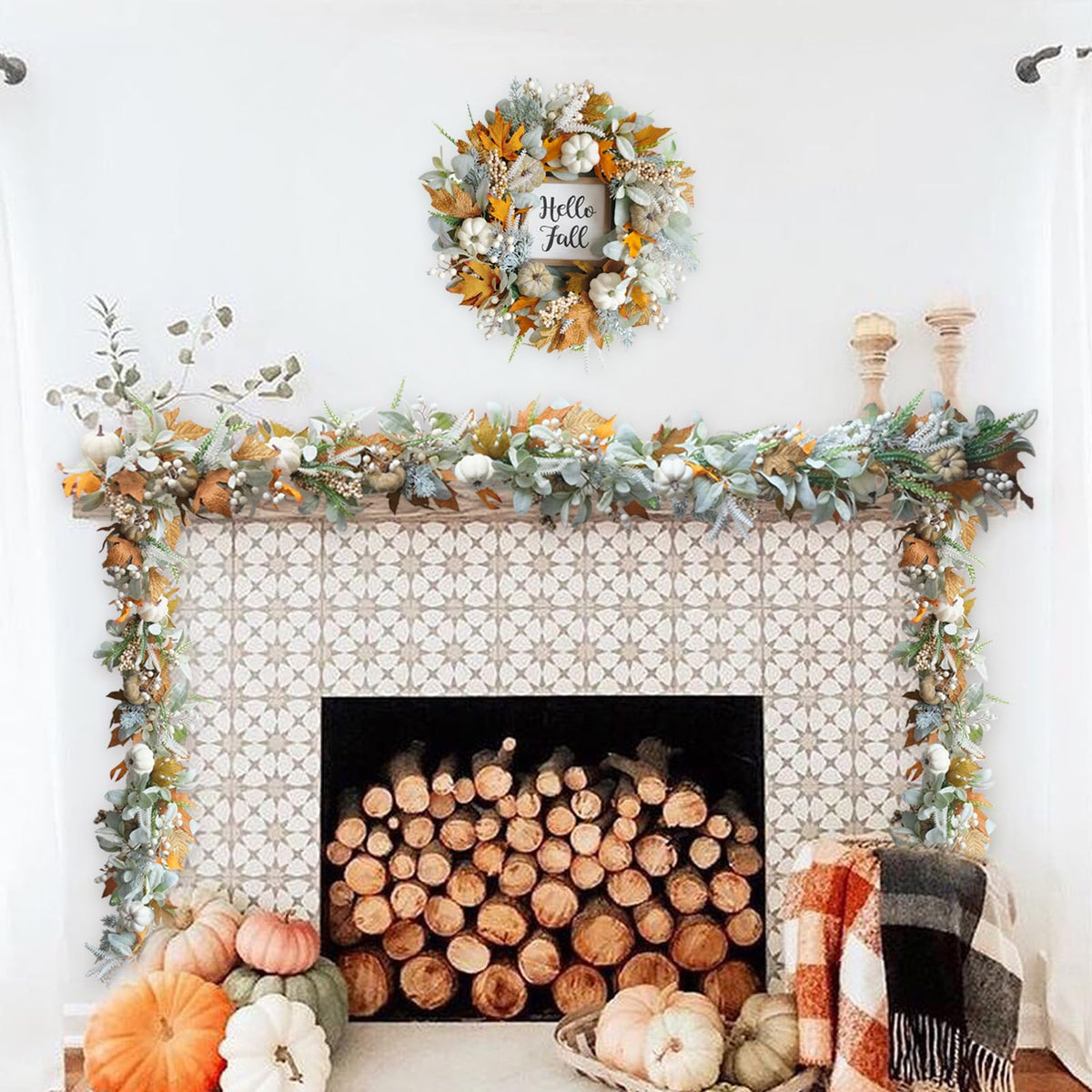 Fall Wreath Pumpkin Garland Thanksgiving Autumn Neutral Garlands Decoration