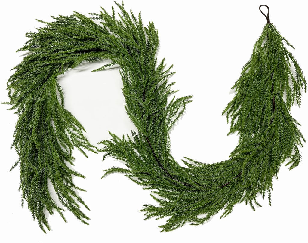 15FT Christmas Norfolk Pine Garland Real Touch for Mantle Decoration