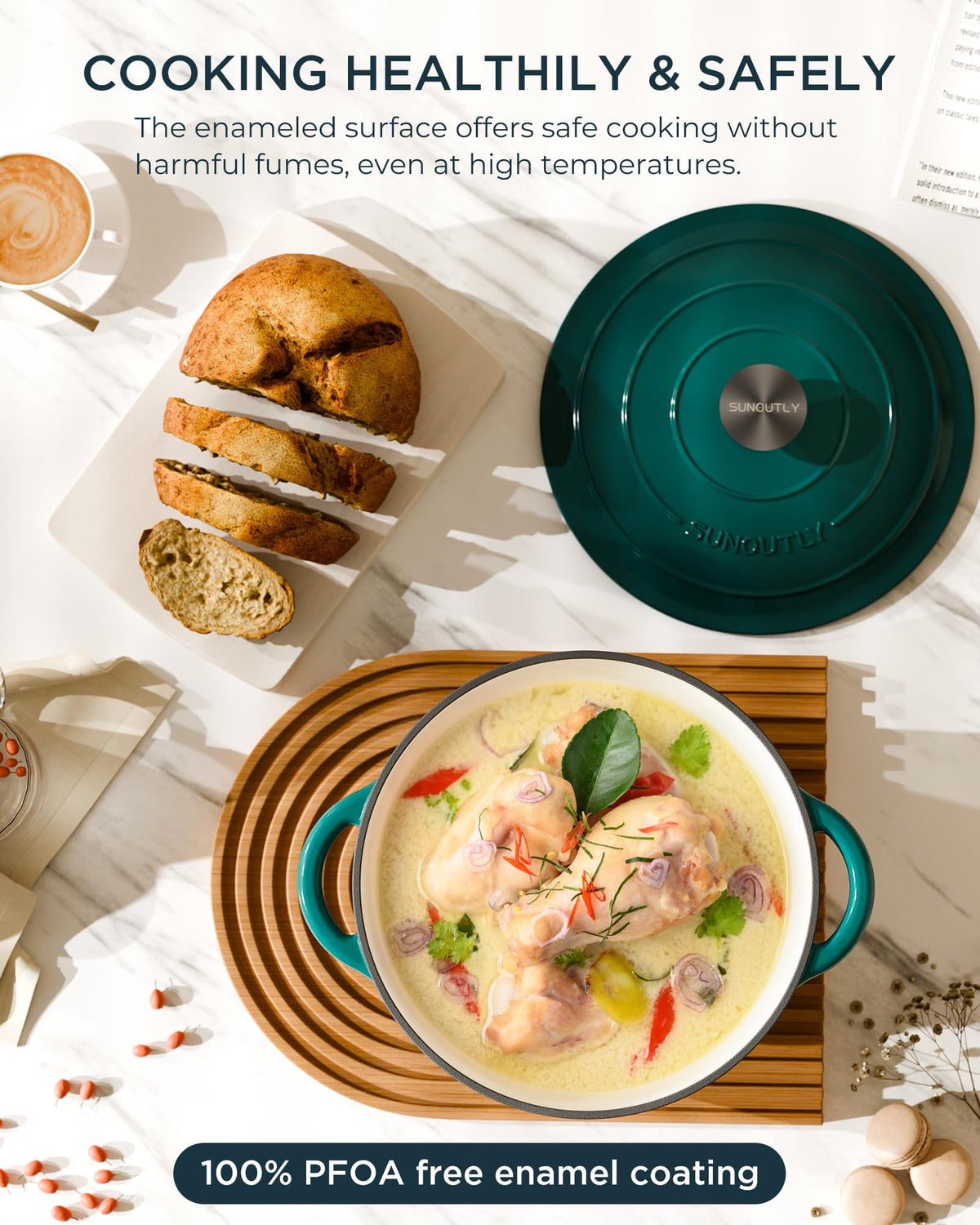 Enameled Cast Iron Dutch Oven, 7.5QT Pot with Lid, Bottle Green