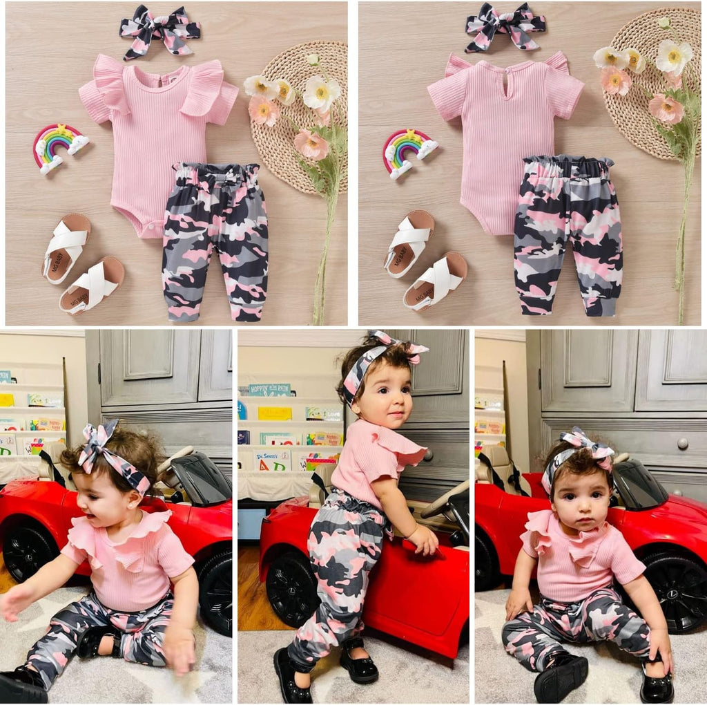 Preemie Newborn Baby Girls Clothes Ribbed Romper Bodysuit Pants Set Ruffle Spring Summer Outfits