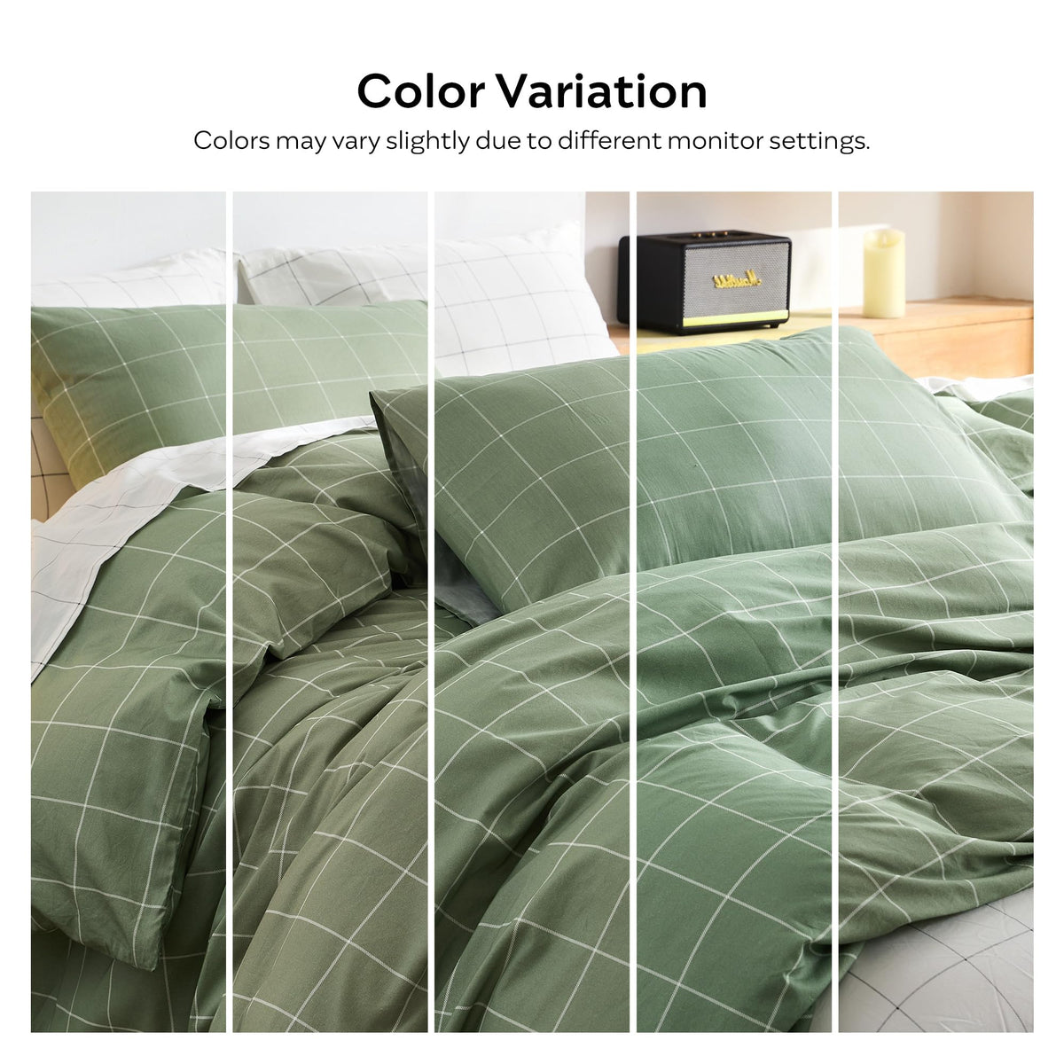 100% Cotton Plaid Duvet Cover Set, Green