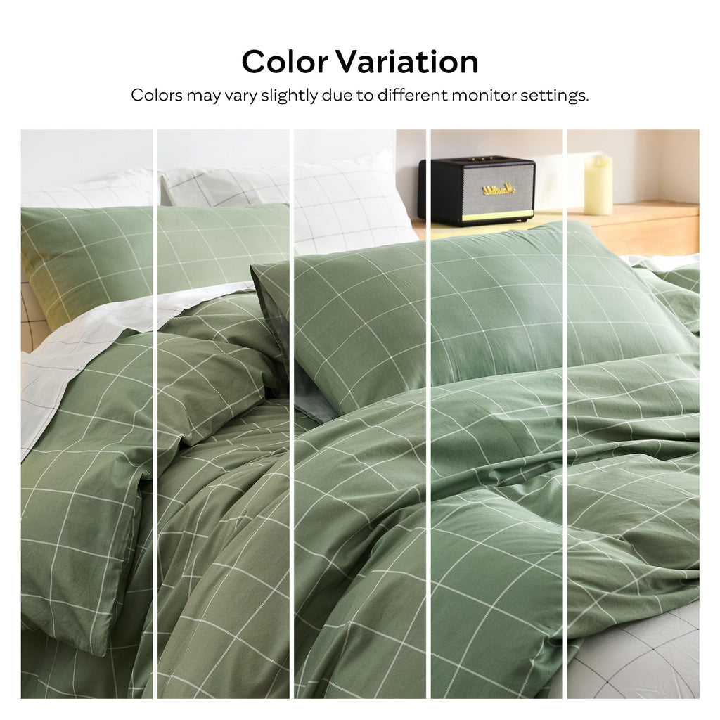 100% Cotton Plaid Duvet Cover Set, Green