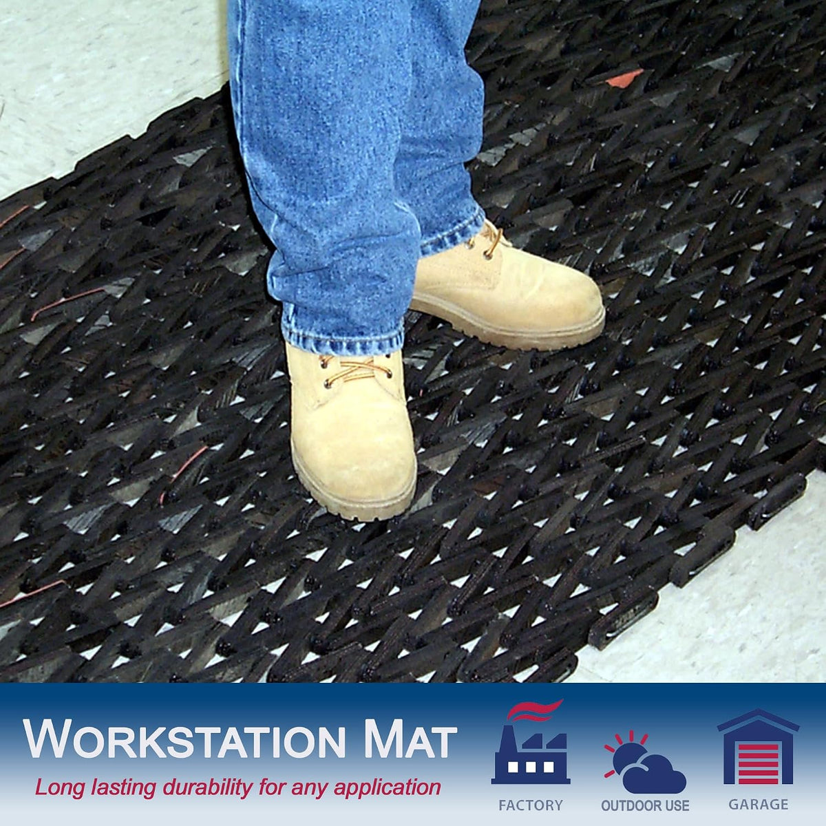 Durite Outdoor Entrance Mat, Black, 24" x 36" | Recycled Rubber Tire-Link Doormat, Heavy Duty Non-Slip, Herringbone