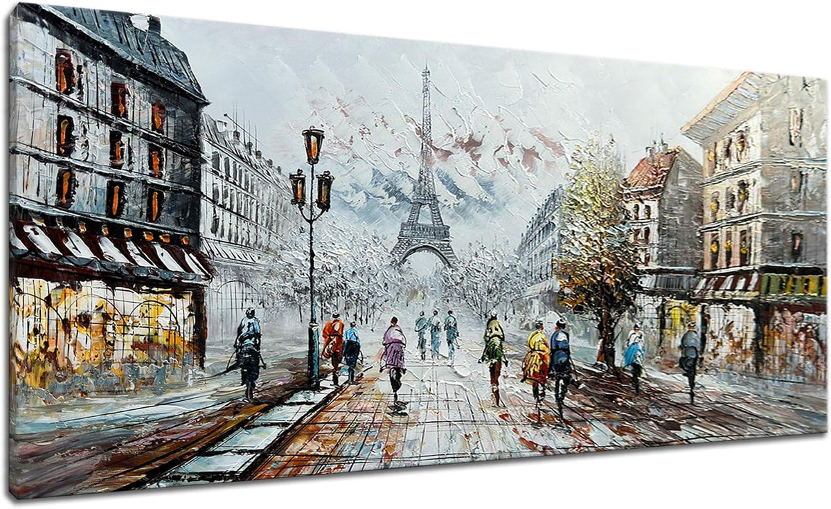 Modern Oil Paintings on Canvas Wall Art, Paris Eiffel Tower Landscape Abstract Paintings Bedroom Office Wall Decor