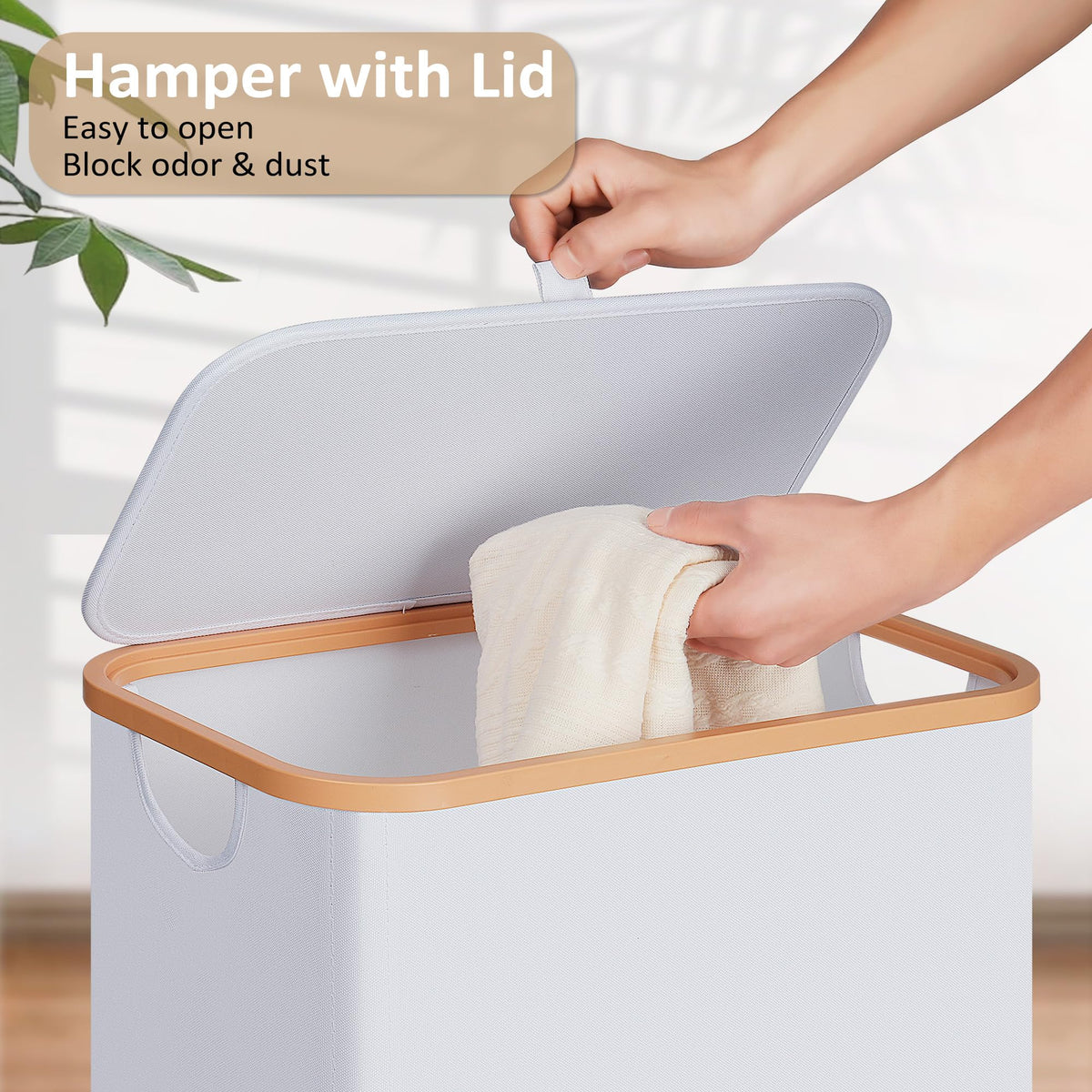 Slim Laundry Basket with Lid, Narrow Dirty Clothes Hampers for Laundry with Handle, Skinny Laundry Bin for Laundry