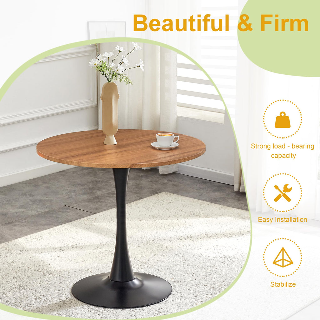 Inspired Saarinen Style Wood Round Dining Table for Small Space, 32" Tulip Tables with Metal Pedestal Base, Bistro Table for 2/3/4 People