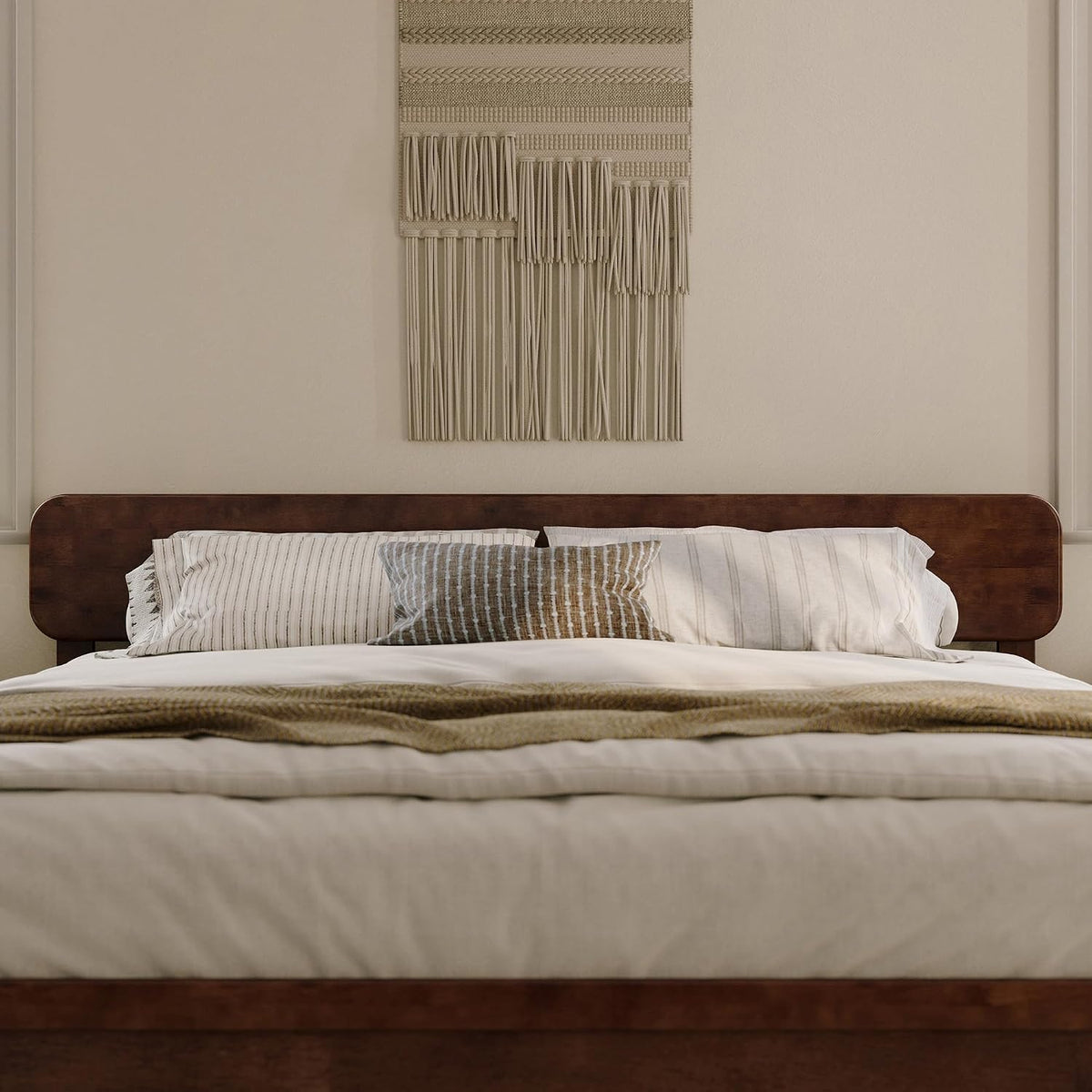 Adjustable Modern Round King Solid Wood Headboard, Walnut