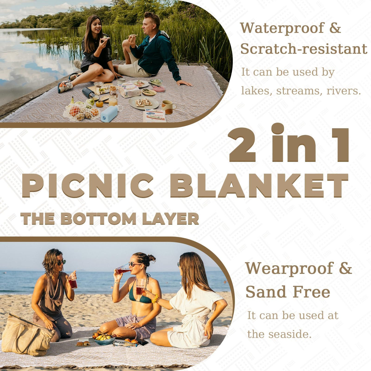 2 in 1 Extra Large 80"* 80" Rug Picnic Blankets Waterproof Outdoor Beach Blanket Foldable Camping Mat Supplies Europe