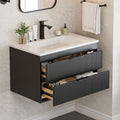 30 Inches Modern MDF Bathroom Vanity with Sink, Wall Mounted Floating Cabinets w/Double Drawers, Black Handles, White Resin Sink Combo Set (Black, 30")