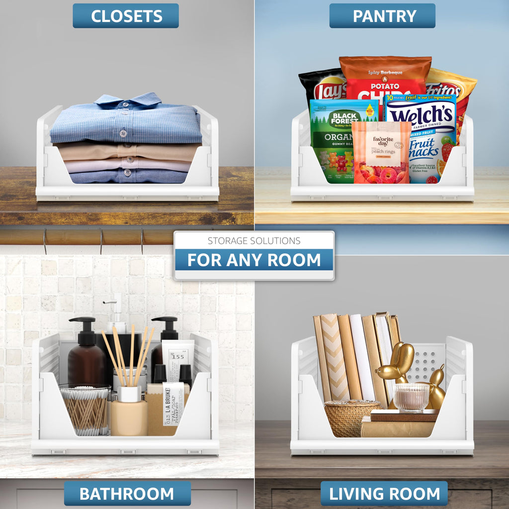 Stackable Closet Organizer, Open-Front Shelf Bins (2 Small 2 Medium)