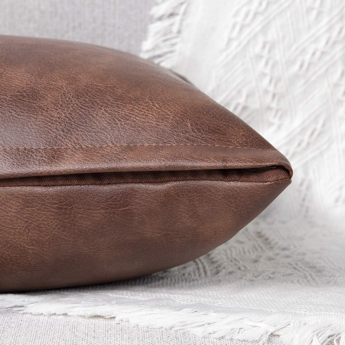 Set of 2 Faux Leather Decorative Throw Pillow Covers Modern Solid Outdoor Cushion Cases Luxury Pillowcases for Couch