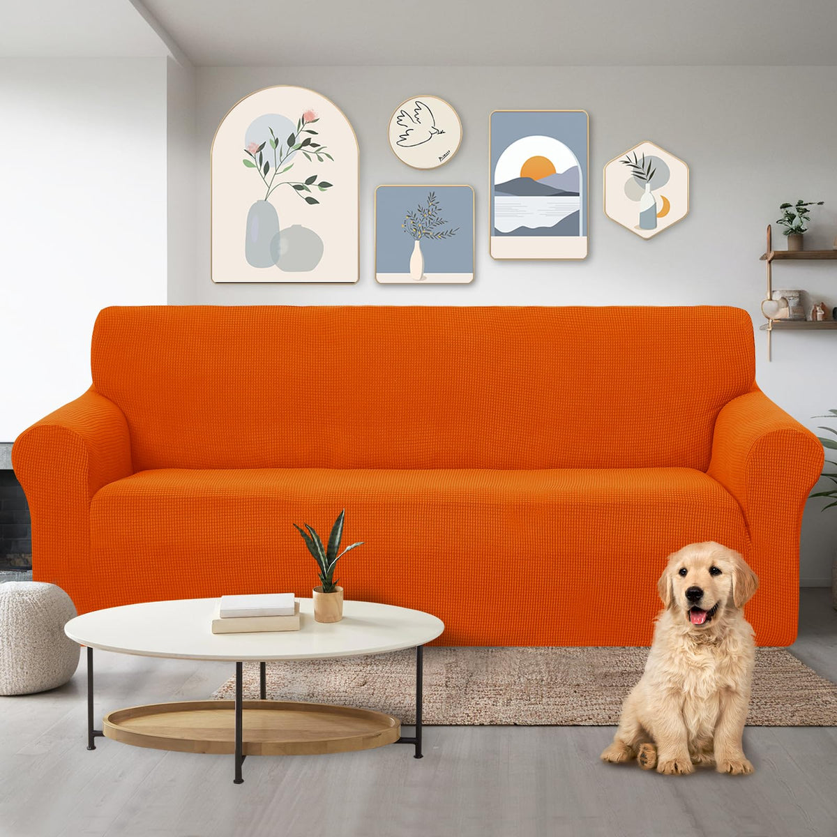 Stretch Couch Cover Slipcover for 3 Cushion Sofa, Orange