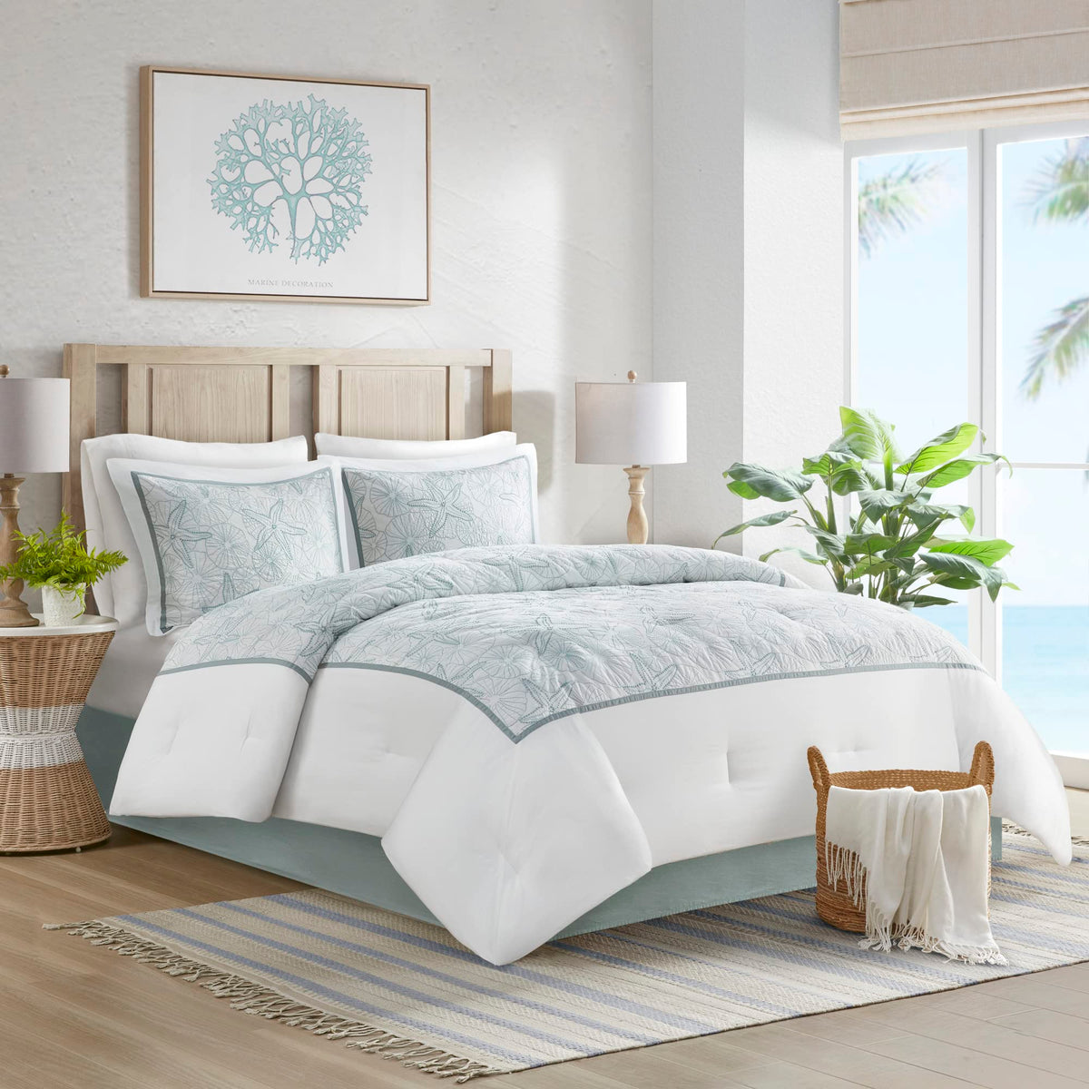 4-Piece Maya Bay Cotton Embroidered Oversized Comforter Set, White