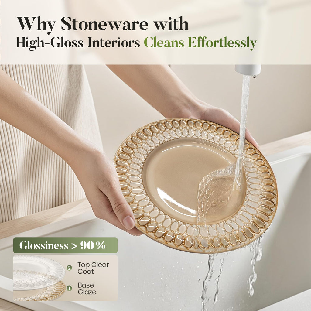 32pcs Stoneware Dinnerware Set for 8, Brown
