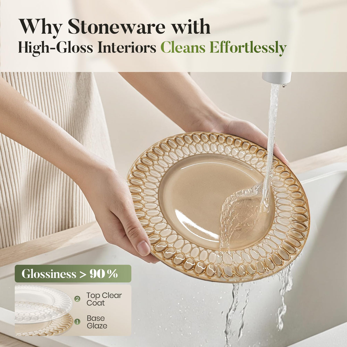 32pcs Stoneware Dinnerware Set for 8, Brown