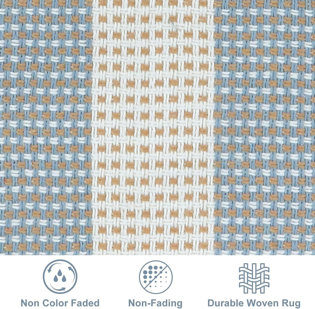 Layering Rug for Front Porch 2x4.3 Cute Welcome Mat Outside Entrance | Washable Front Door Mat, Blue White and Tan