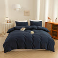 Cotton 3 Pcs Duvet Cover Set Linen Feel Navy Blue King