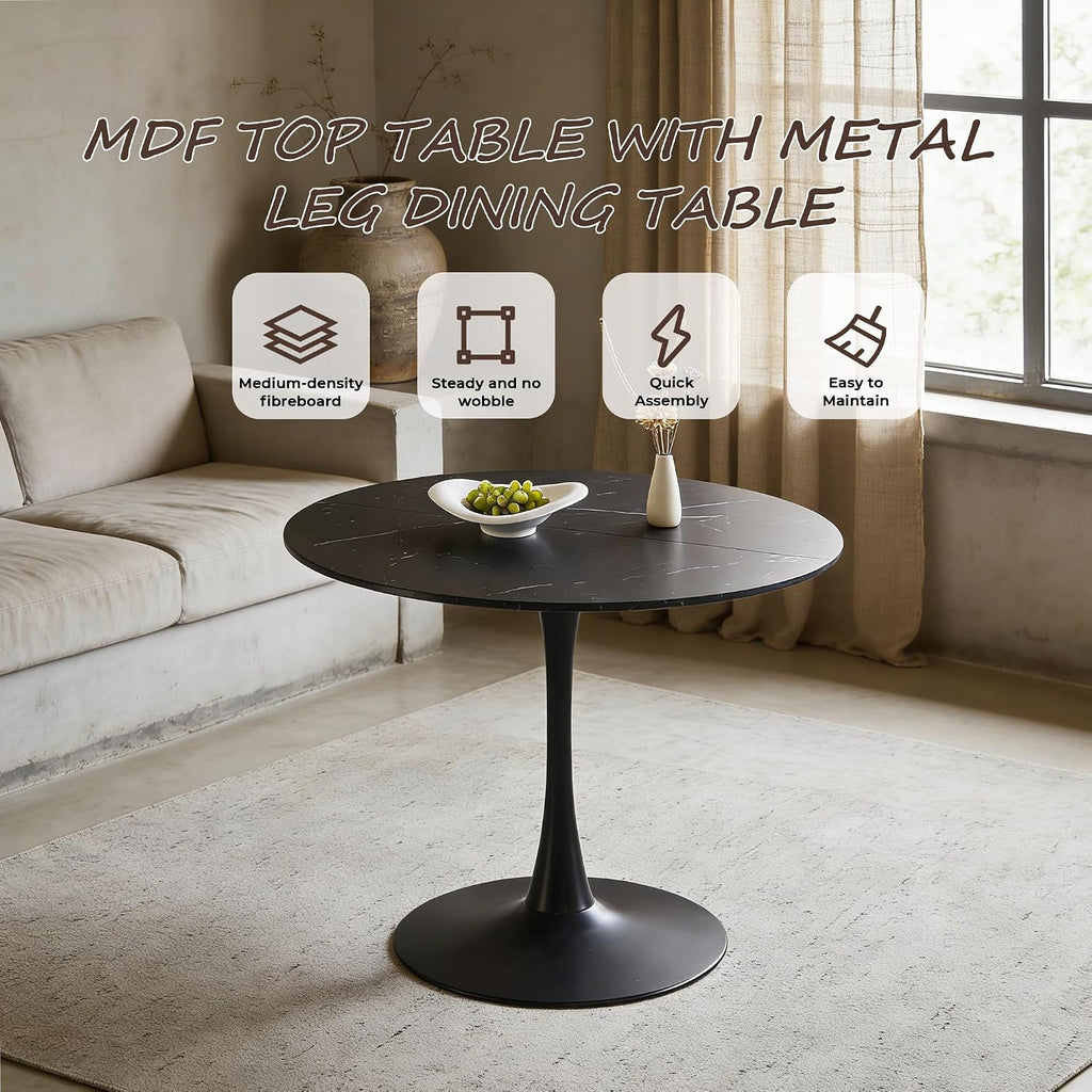 Tulip Round Pedestal Dining Table — Black Marble Top
