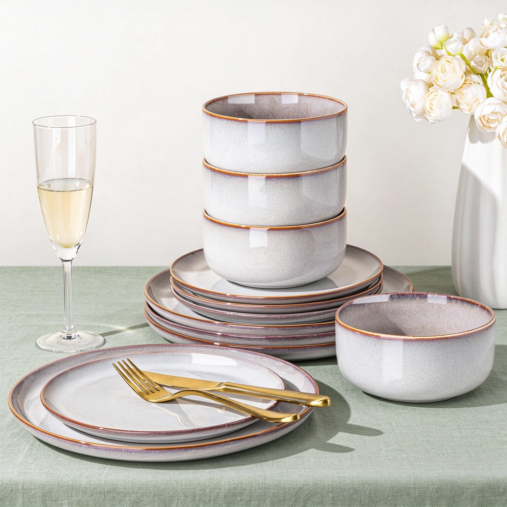 Dinnerware Sets for 4, Ceramic Plates and Bowls Sets (12 Piece)