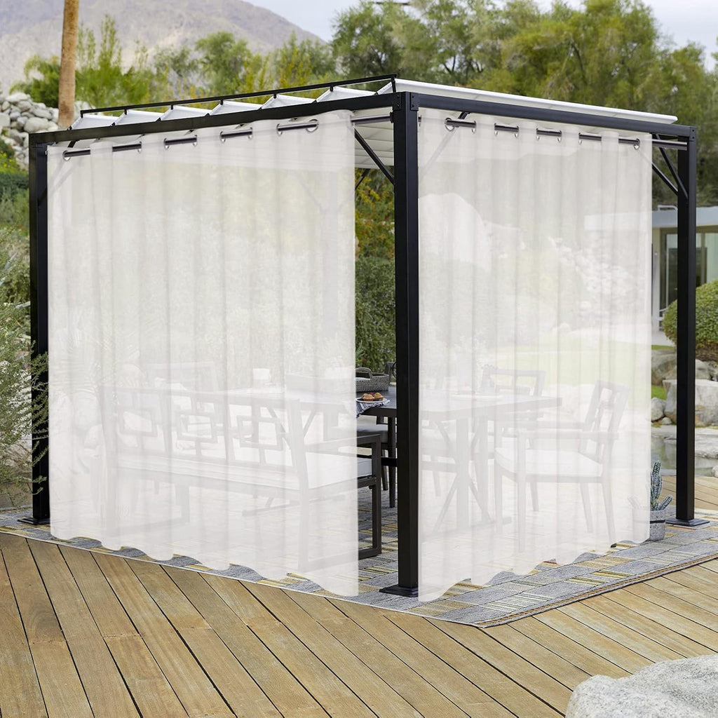 Burlap Linen Look Outdoor Curtain 2 Panels | Waterproof Sheer Curtains for Pergola, Porch, Cabana, Gazebo Grommet