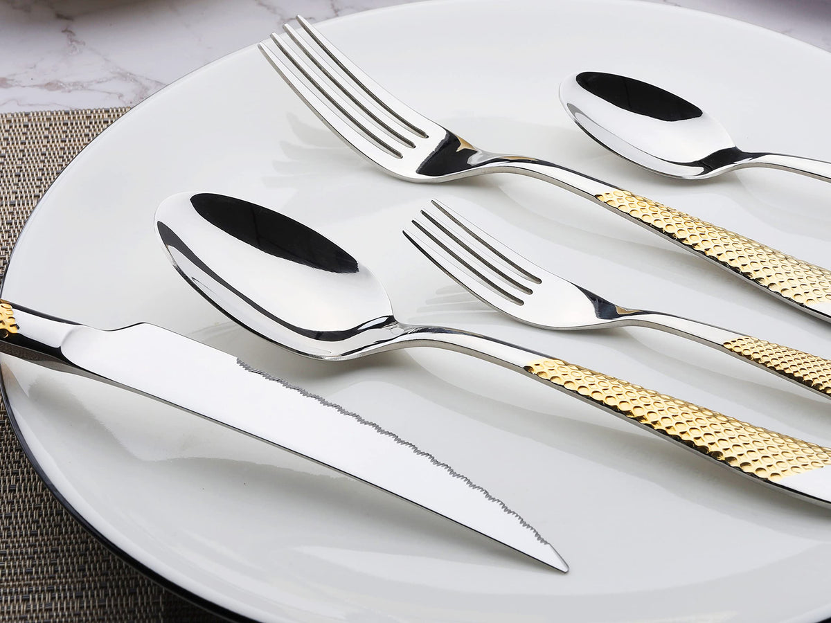 Gold Silverware Set 60-Piece Stainless Steel Flatware Cutlery Set Service for 12 Kitchen Tableware Utensil Set