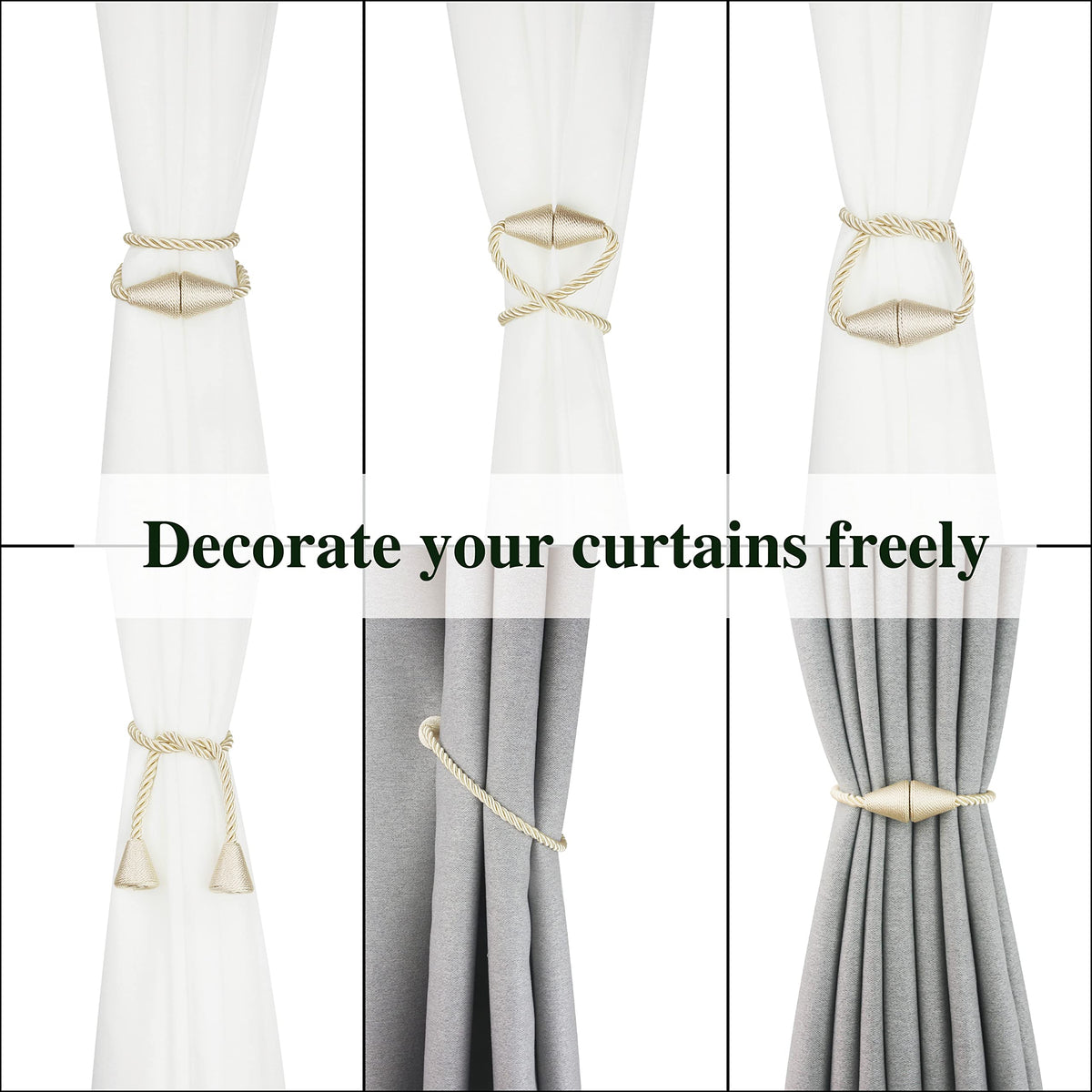 Magnetic Curtain Tiebacks Rope Decorative Holdbacks for Drapes