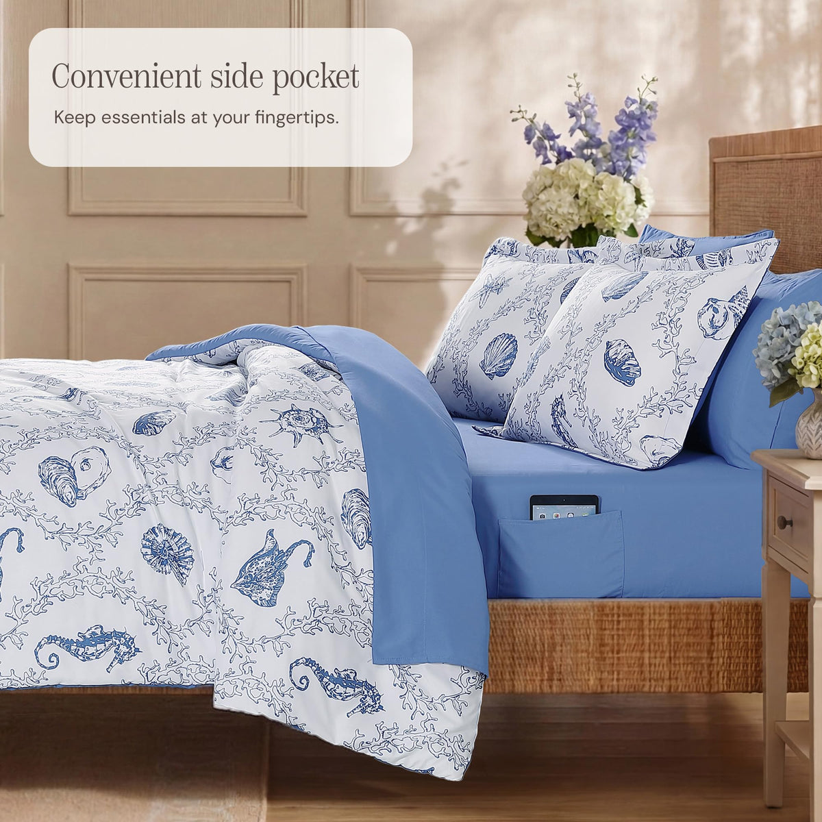 Comforter Set-7 Pieces Coastal Blue Bed in a Bag