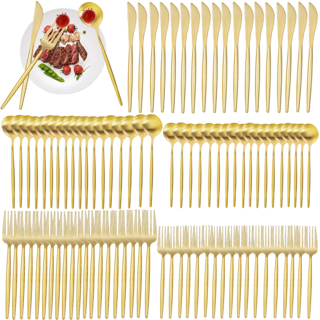 Gold Silverware Set 600-Piece - Premium Stainless Steel Flatware Set for 120, Luxury Gold Cutlery Set with Spoons