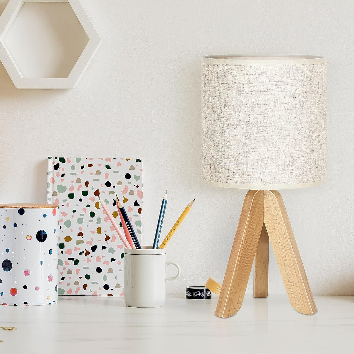 Small Table Lamp Cute Kids Desk Lamp Nightstand Bedside Lamp with Fabric Shade for Children Room Study Room Bedroom