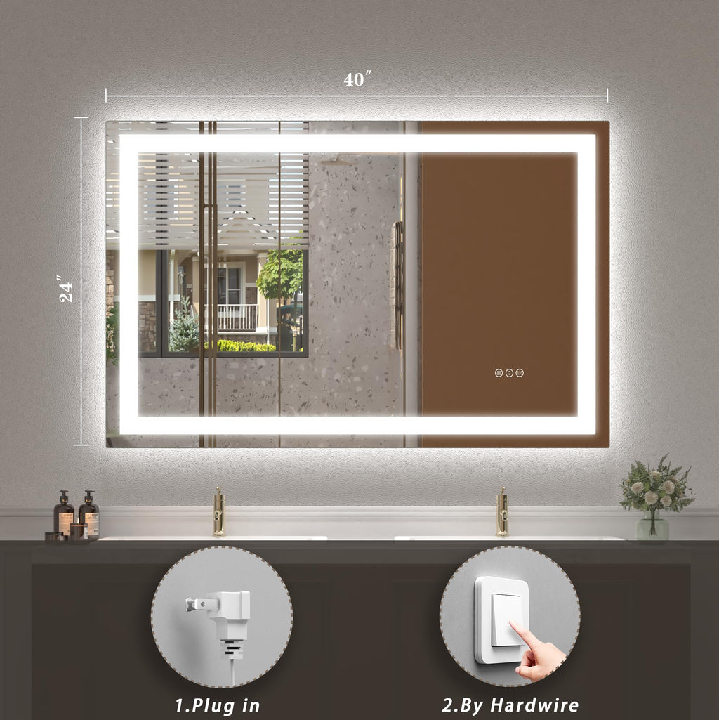 40x24 LED Lighted Bathroom Mirror for Vanity Wall