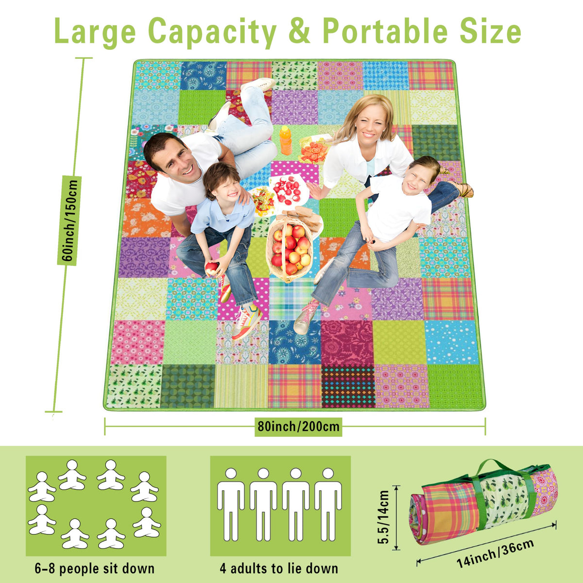 Extra Large Picnic Blankets Waterproof Foldable (60"x 80") Boho Beach Blanket Waterproof Sandproof, 3-Layer Thicking