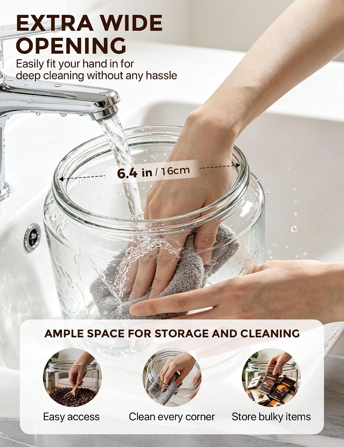 1-Gallon Cookie Jar with Wide Mouth, Glass Lid, and Silicone Seal