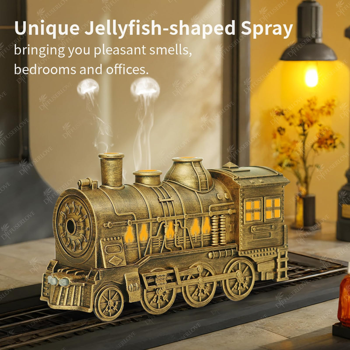Essential Oil Diffuser Train Cool Mist Humidifier Quiet Aromatherapy Diffuser with Night Light Desk