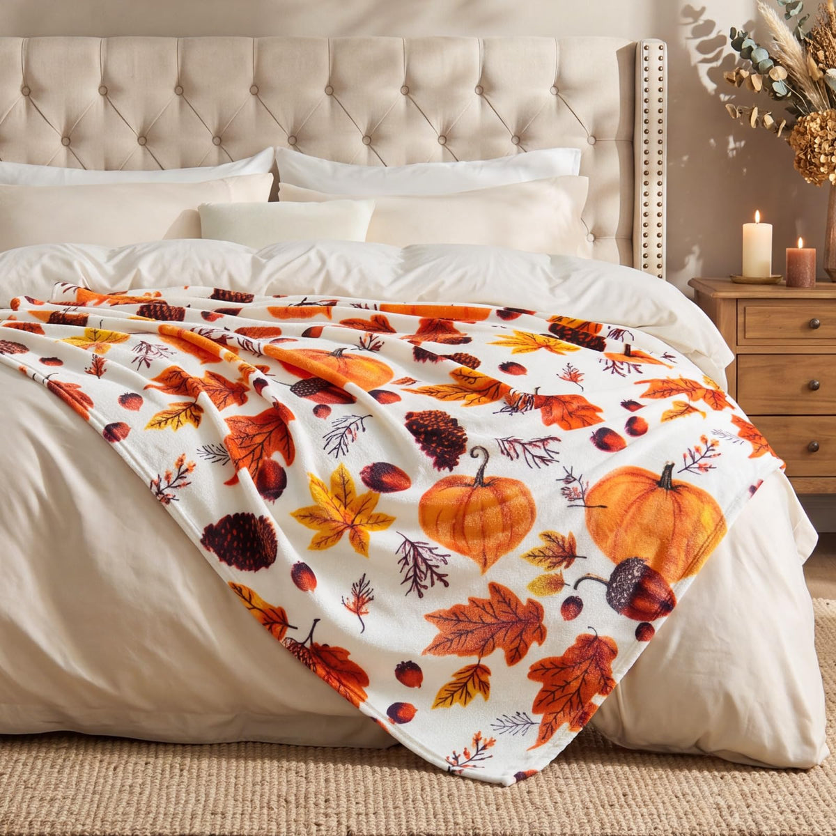 Fleece Blanket Soft Fall Throw for Couch Autumn Pumpkin 50"x60"