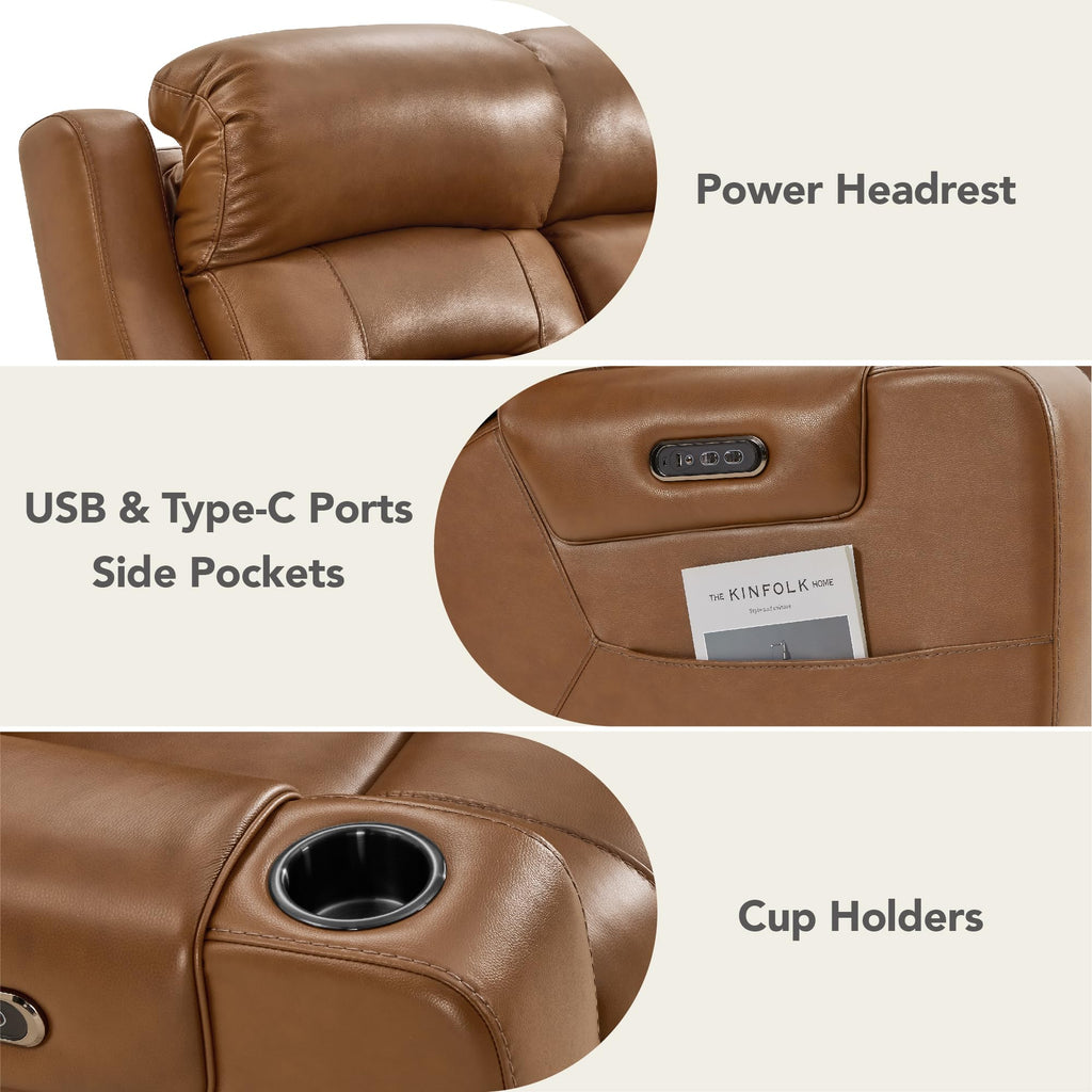 Genuine Leather Power Reclining Sofa & Loveseat Set, Saddle