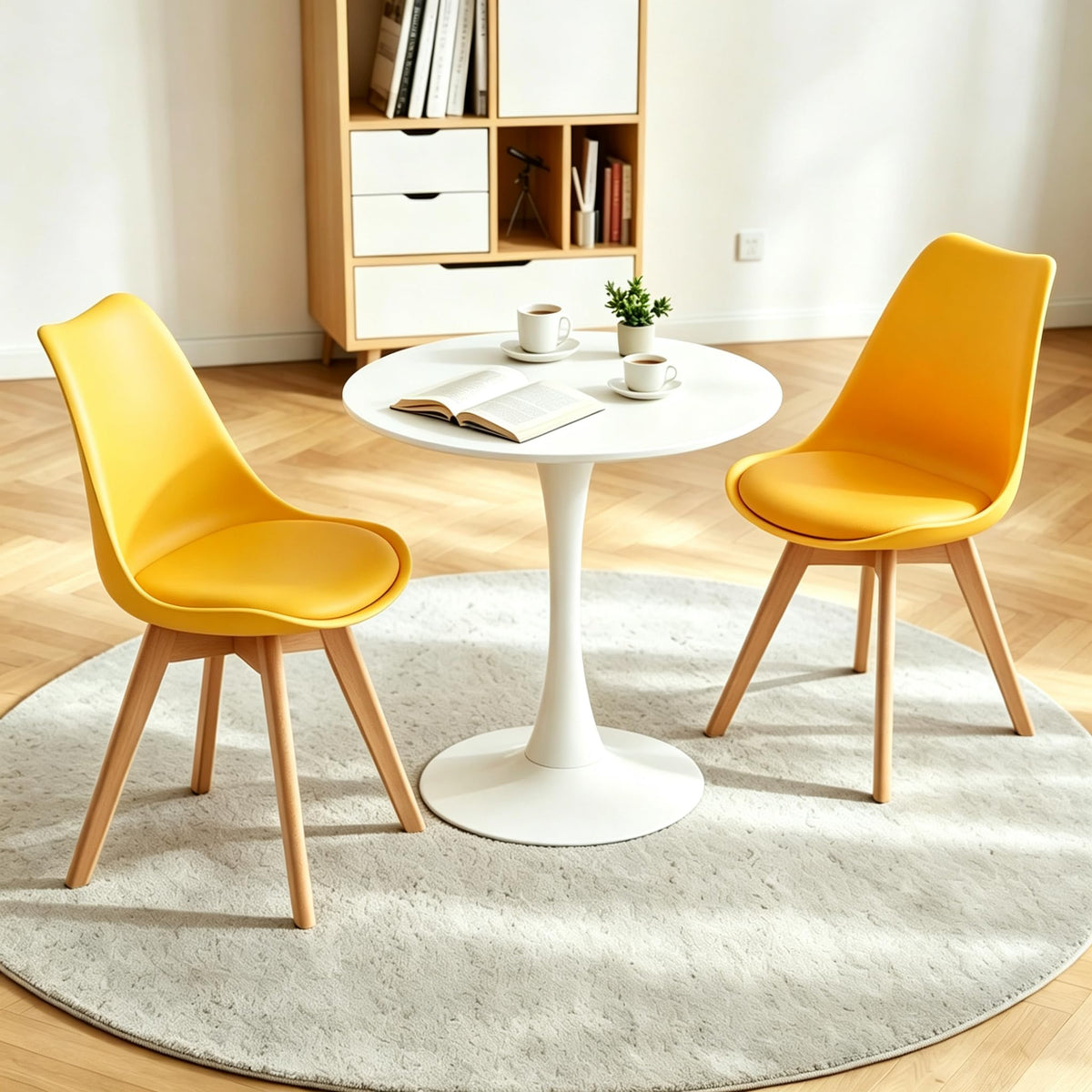 Inspired Eames Style Mid Century Modern Shell Dining Chairs with Wood Legs, 2PCS, Yellow
