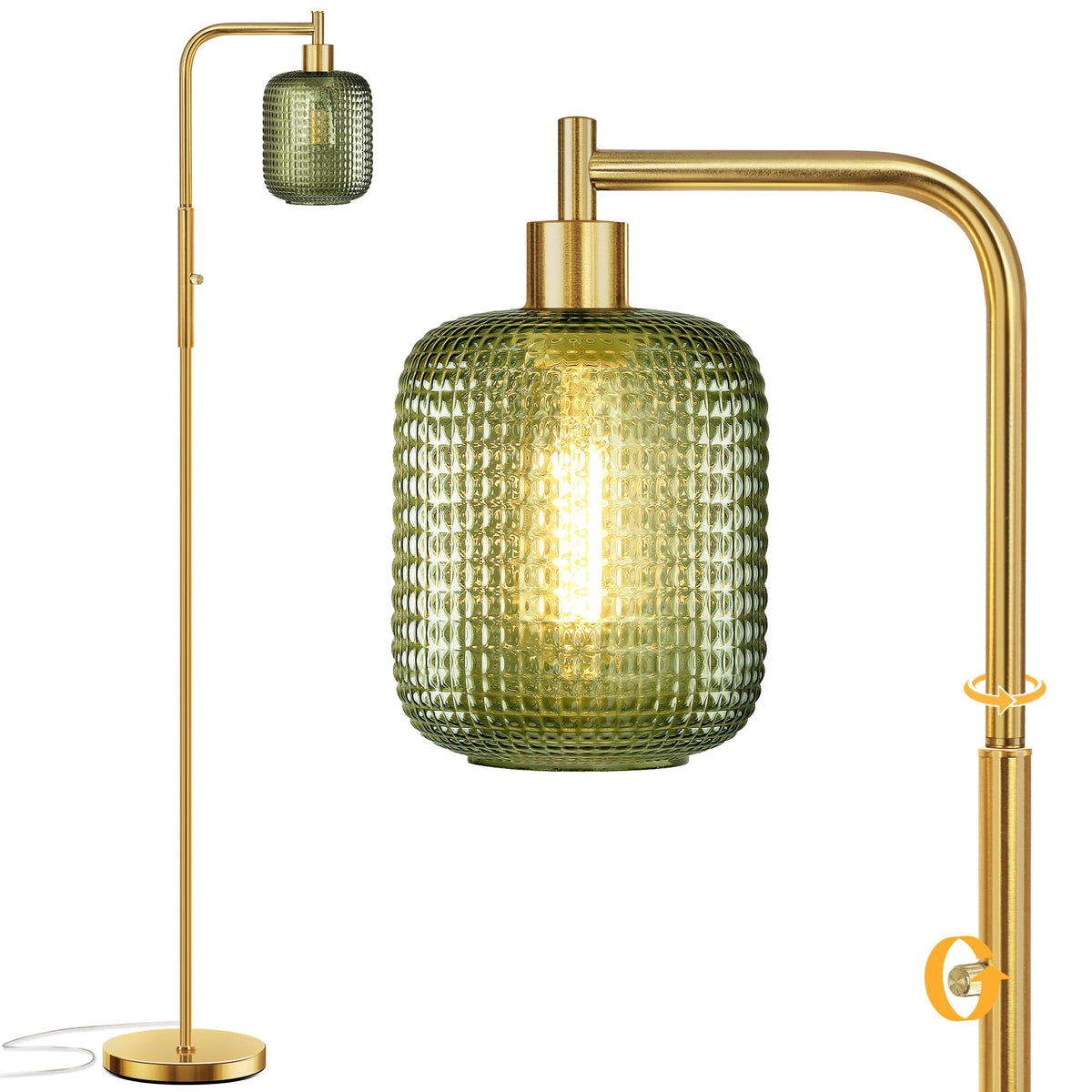 Modern Gold Green Floor Lamps, 67" Bedroom Standing Lamp