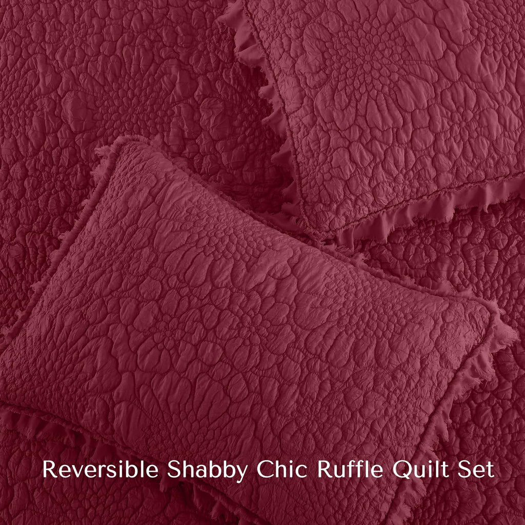 Shabby Chic Quilt Set, Burgundy, 68x86 inches